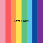 Die Rainbow Colour Fahne mit Love is Love Spruch in der Mitte.